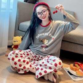 女童长袖睡衣春秋2026新款初中生女大童棉套装儿童家居服可外穿