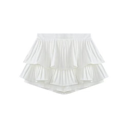 White High-Waisted Pleated A-Line Mini Skirt, Slim-Fit Summer Design for Petite Figures — detail image 4