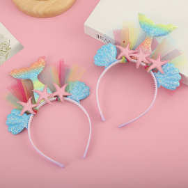 跨境美人鱼发箍 彩色贝壳鱼尾巴头箍可爱女童百搭公主裙服装配饰