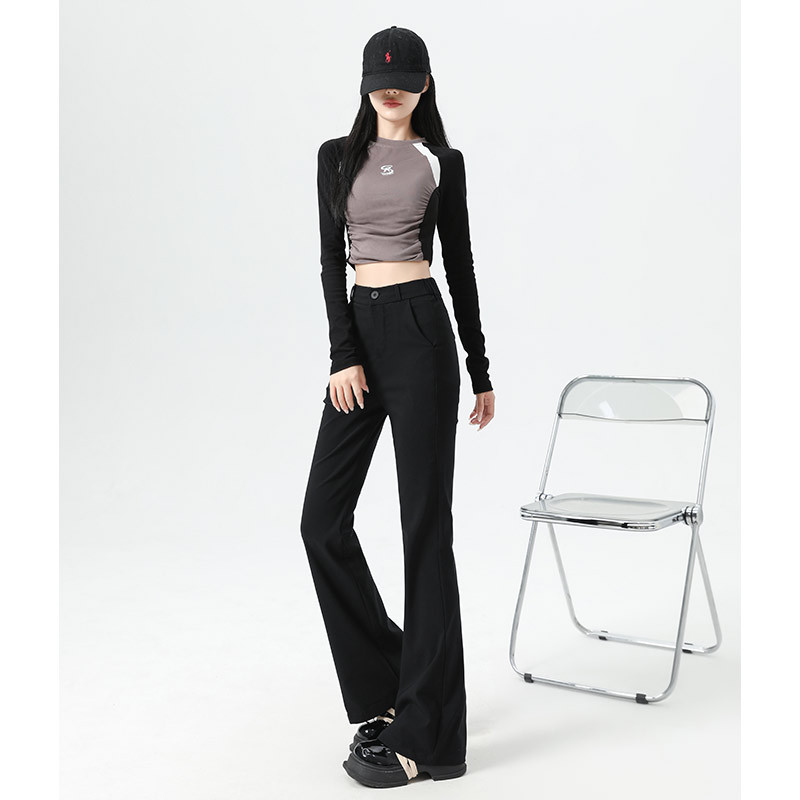 Black Flared Suit Pants for Women, Spring and Autumn 2026 New Style, High-Waisted, Elegant Straight-Leg, Slimming, Petite Wide-Leg Pants