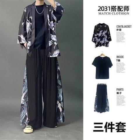男性用三ピースローブ、中国風スーツ、流行の漢服、夏の唐服、古代風のネットセレブ服、古代風の紳士服|undefined