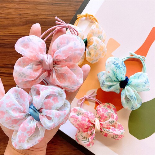 New children's hair accessories Korean style floral three-dimensional bow hair rope girls ponytail hair clip small flower hair clip