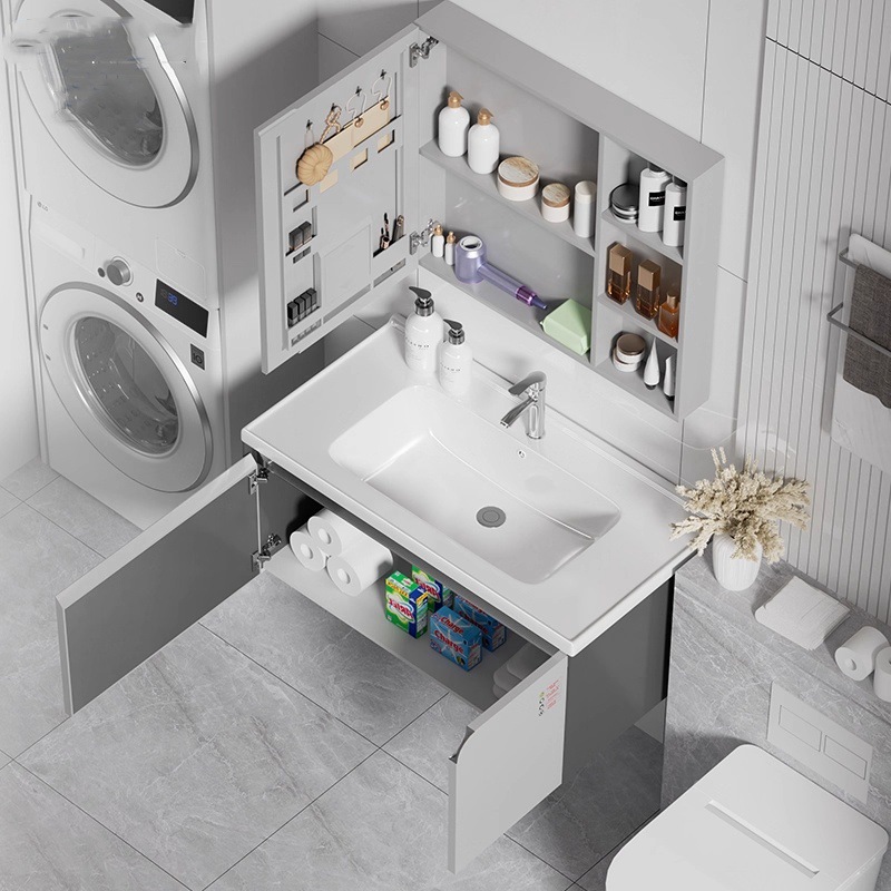 lavabo de acero inoxidable grueso lavabo doméstico simple espacio gabinete de baño de aluminio combinación