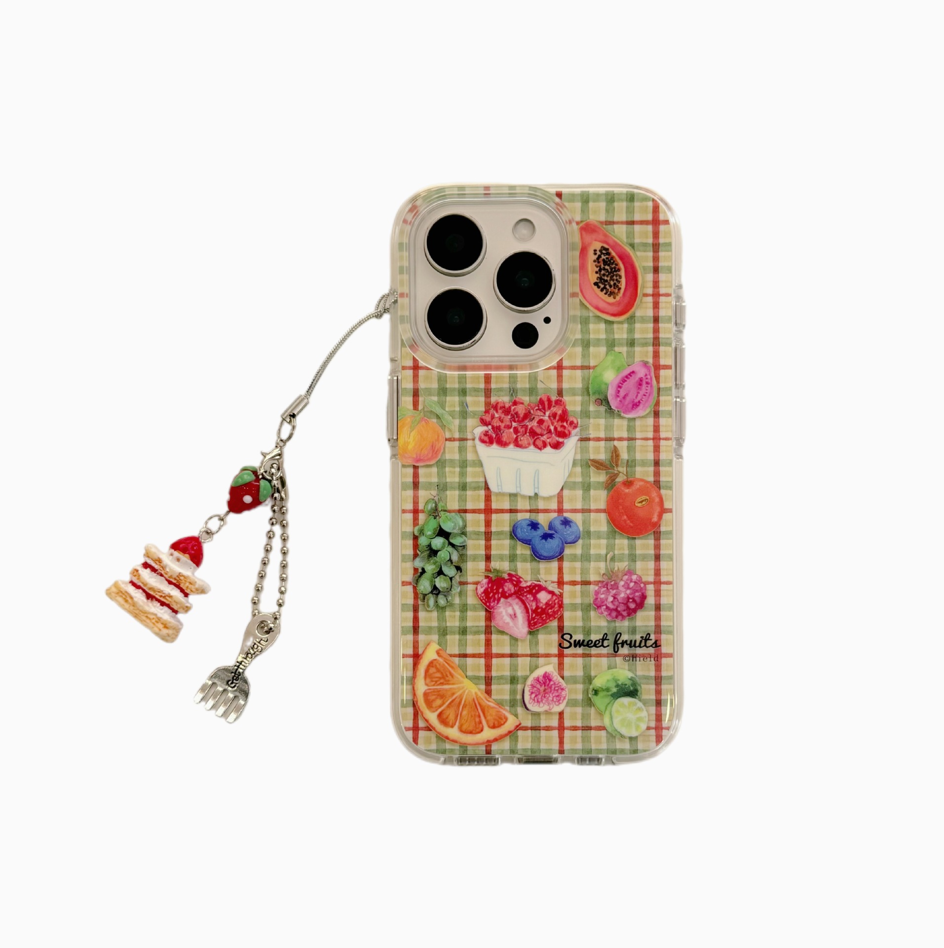 La fruta a cuadros de color de nicho es adecuada para Apple 15/16 funda para teléfono móvil 14Pro colgante 13 verano 16ProMax mujer