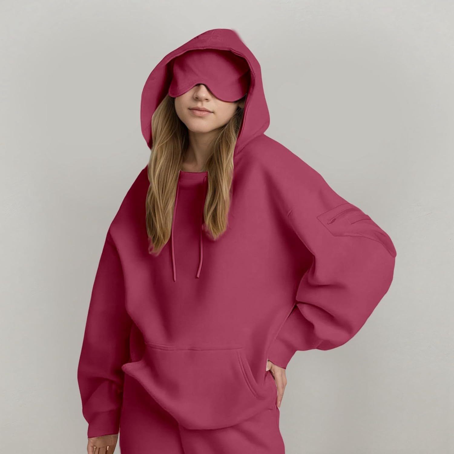 Women's Solid Colour Hooded Jumper Casual Pullover Top_voghion.com
