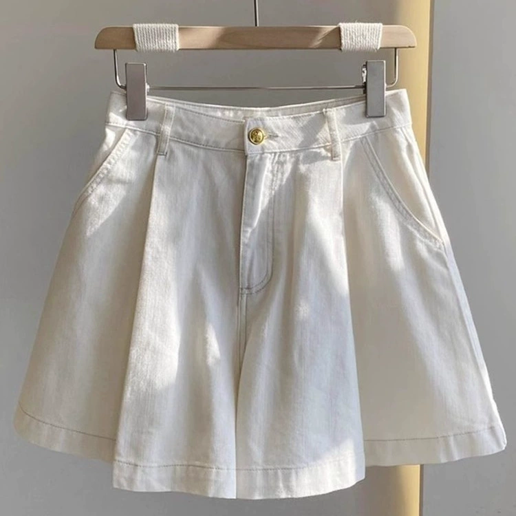 牛X货 巨炸裂！粗腿MM必入宽松高腰阔腿A字美式轻奢白色牛仔短裤