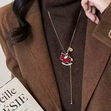 YH~冷淡风~抽拉珍珠长款项链女2023年高级感小众设计气质名媛颈链