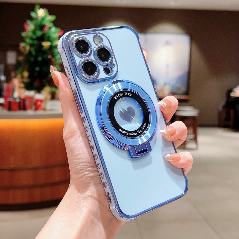 Magnetic electrodeposición amor con soporte para iPhone18Promax caso de teléfono 18 manzana 17 juegos suave 16 a prueba de caídas