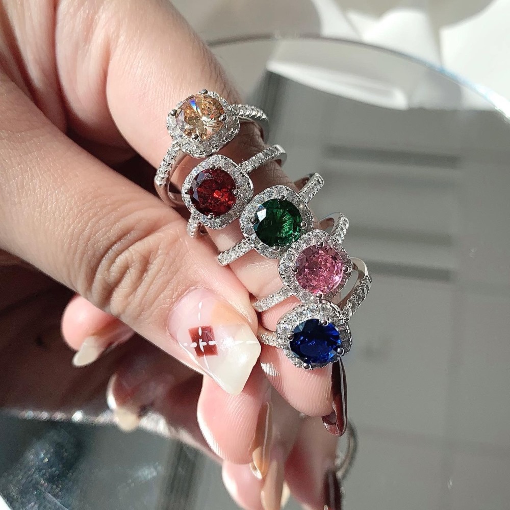 7g Weight Silver Zircon Round Rings
