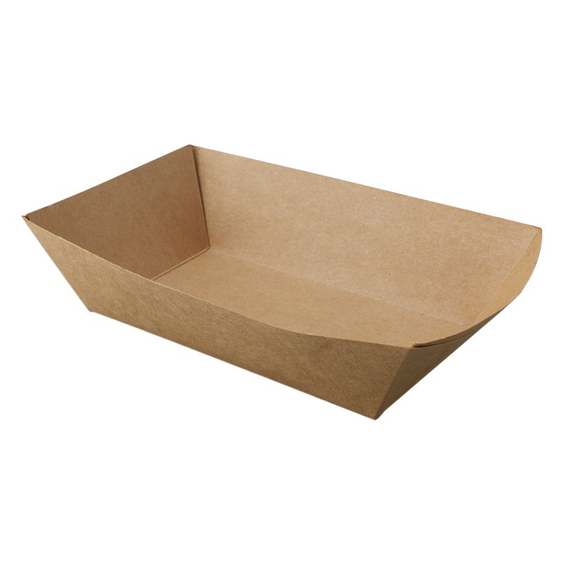 Baking packaging disposable Kraft paper open boat box fried barbecue snacks packing box donut paper holder