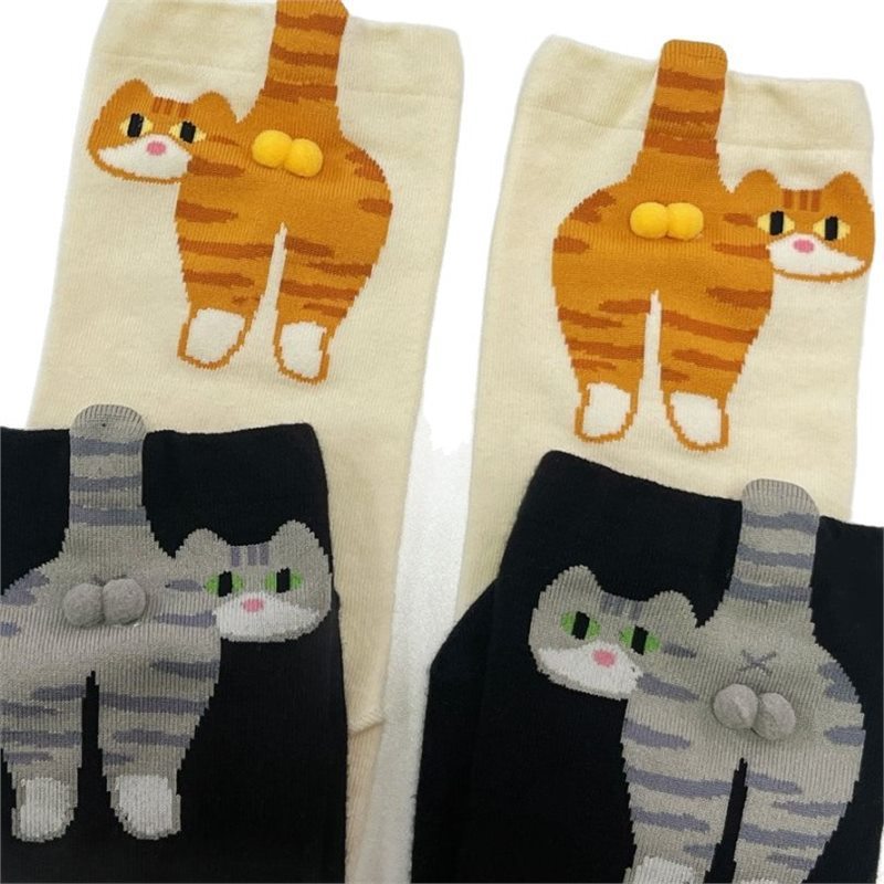 夏季现货抽象立体猫猫蛋袜子中筒袜女可爱搞怪猫咪ins日系长袜女|undefined