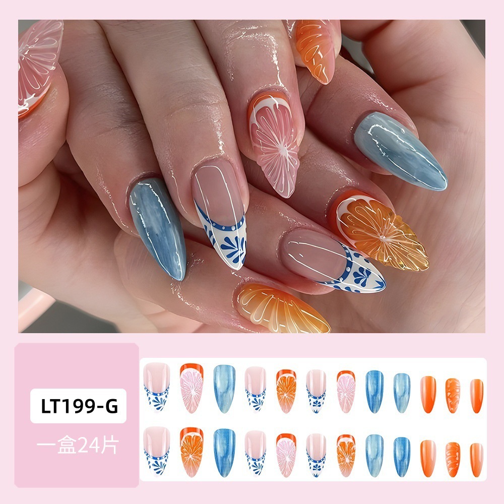 Explosión de verano de uso de uñas de alta calidad naranja fresca 3D tridimensional uñas de manicure comerciales comerciales más vendidas uñas