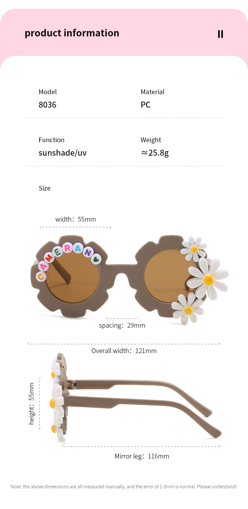 Süß Einfacher Stil Brief Blume Ac Runder Rahmen Patchwork Vollbild Kinder Sonnenbrille display picture 8