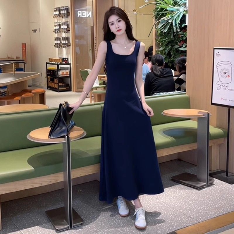 蓝色无袖背心吊带连衣裙子女夏季2025新款海边度假高级感气质长裙|undefined