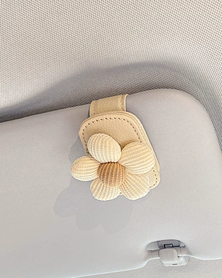 Car Glasses Clip/Bill Clip Sun Visor Storage Artifact - mini-beige-leather-glasses-clip-beige-flower