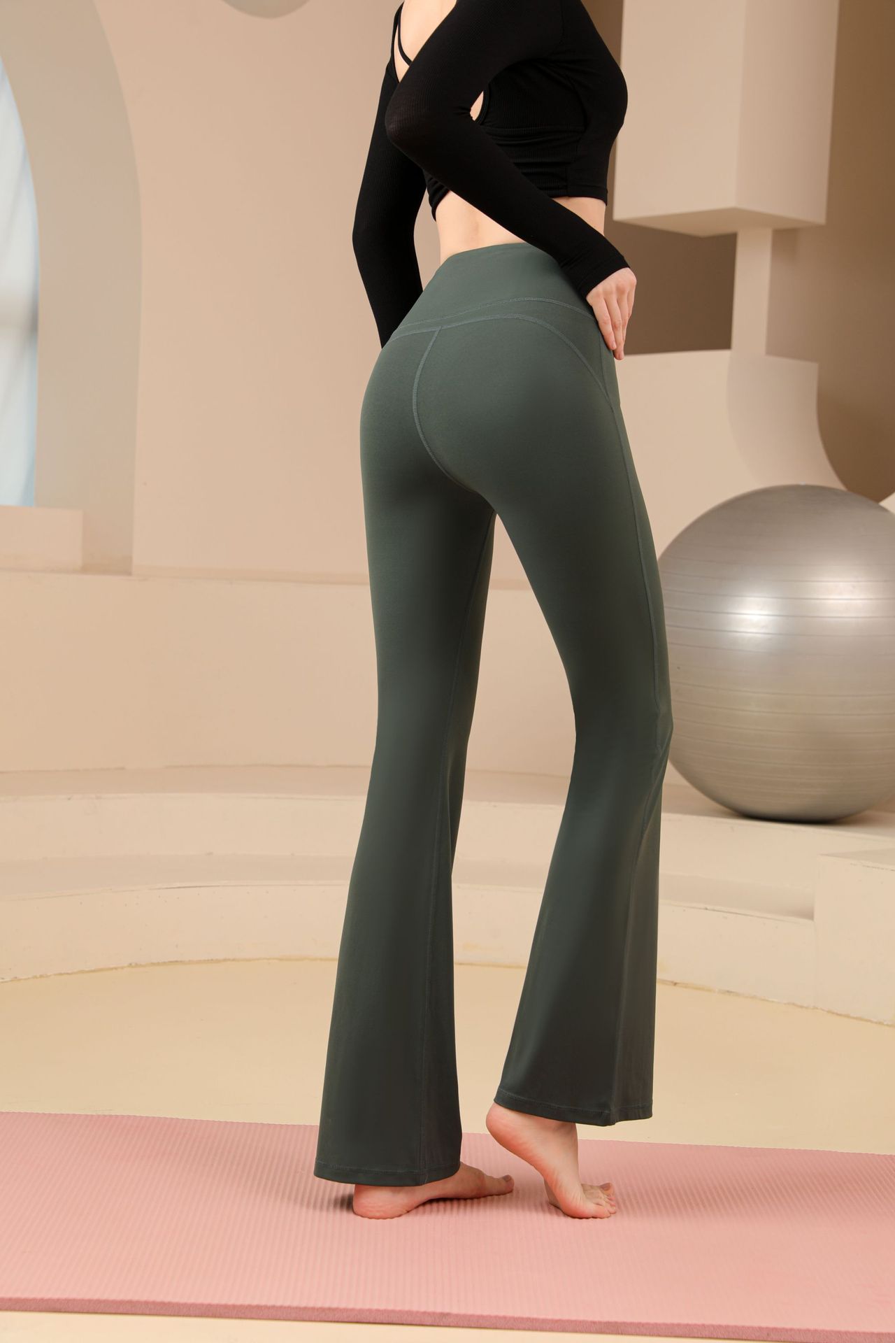 De Base Style Classique Couleur Unie Nylon Mélange De Chanvre Actif Bas Pantalon Évasé Leggings display picture 16