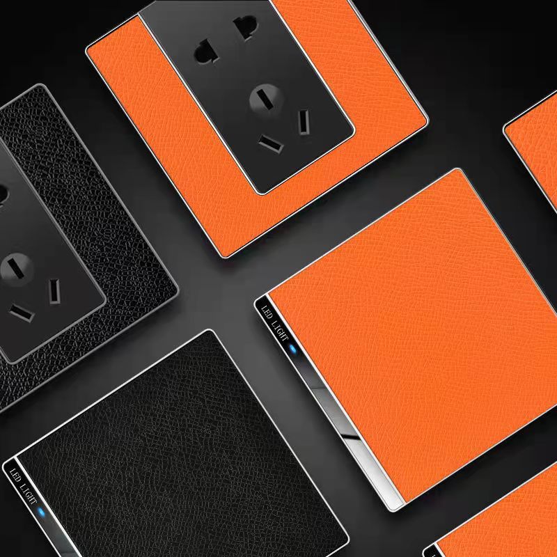 Gejian 86 model LED lamp orange leather switch socket leather texture panel home one open five hole concealed installation