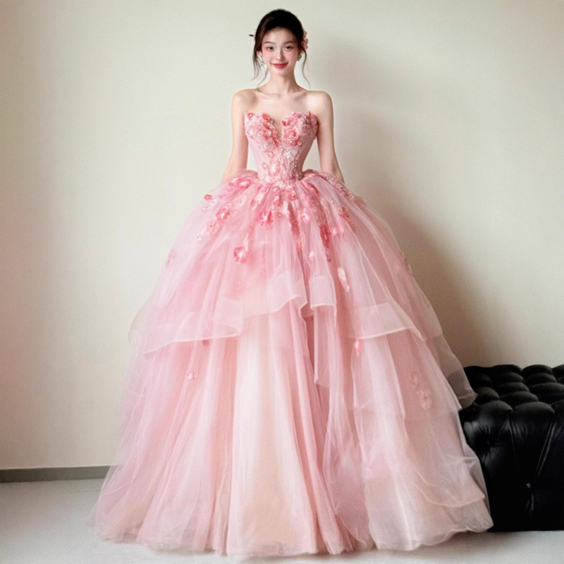 Pink Ultra-Fairy Evening Dress for Women 2026 New High-End Engagement Banquet Elegant Bride's Toast Dress Light Gauze Princess Dress