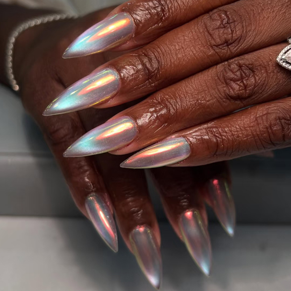 Lago azul aurora galvanizado fantasía color manicuras comercio exterior futuro láser arco iris desgaste de uñas 24 piezas de parche de uñas image 1
