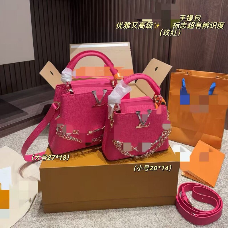 Cross-border Lujia's new genuine leather chain Cap handbag is versatile, stylish, and has a large capacity, suitable for shoulder or crossbody wear Cross-border Lujia's new genuine leather chain Cap handbag is versatile, stylish, and has a large capacity, suitable for shoulder or crossbody wear