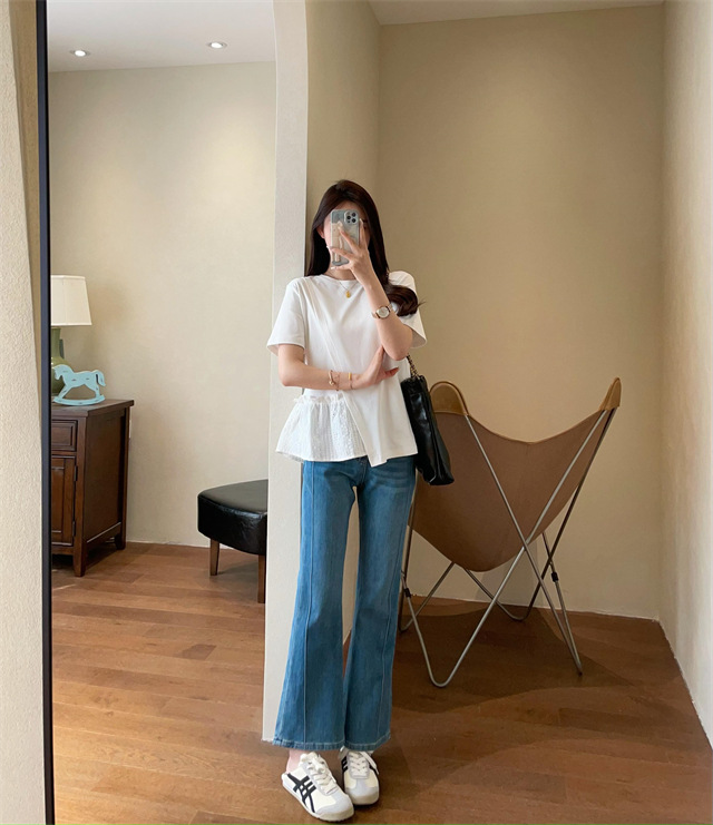 Design sense: Unconventional irregular hollowed-out embroidery patchwork hem, loose short-sleeved T-shirt for women, Spring/Summer 2025 G032206 pic 24