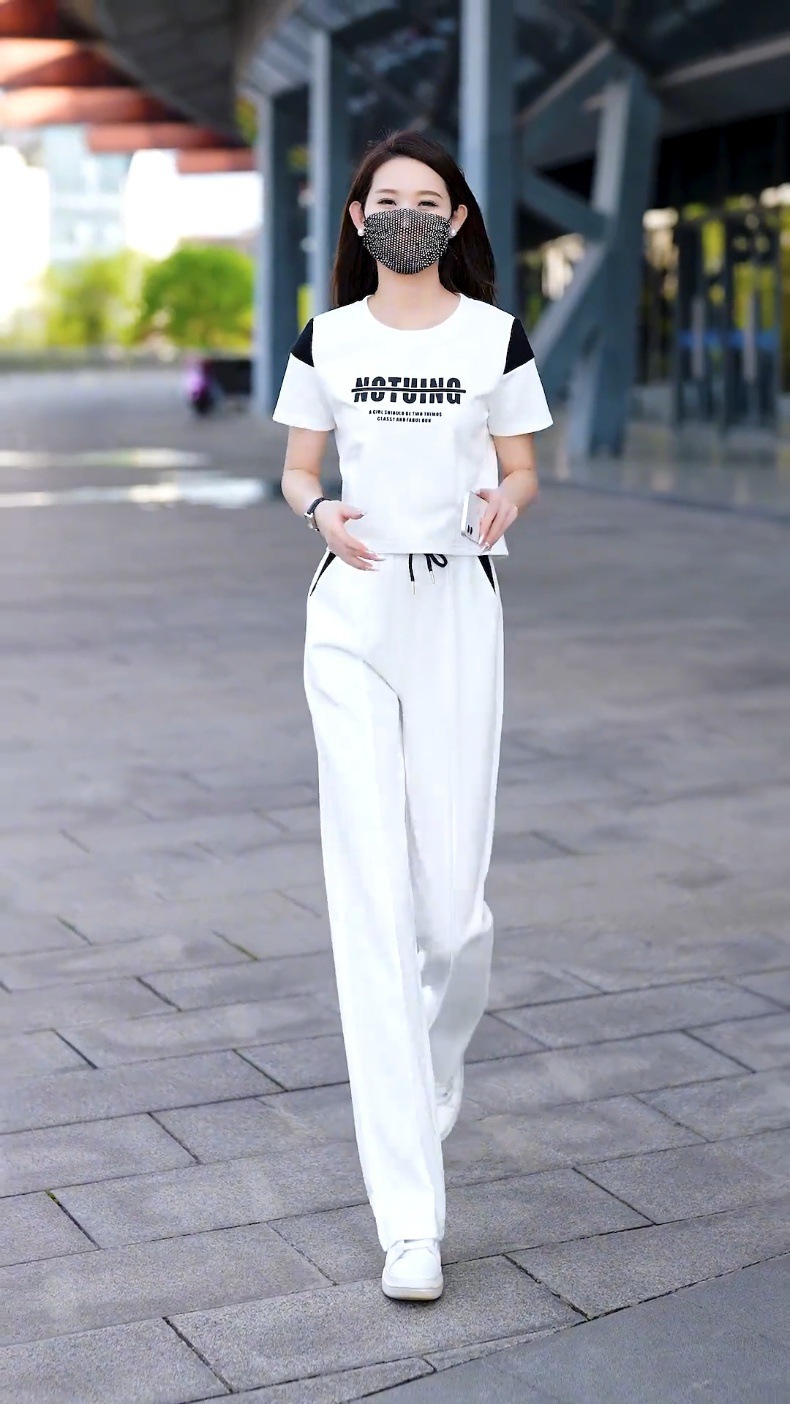 Women's Contrast Color Casual Sports Suit Short Sleeved Top And Wide Leg Pants Two Piece Set Stylish Slimming Trendy 2026_ecoleips.com