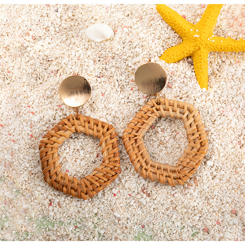Vacation Round Rattan Drop Earrings display picture 1