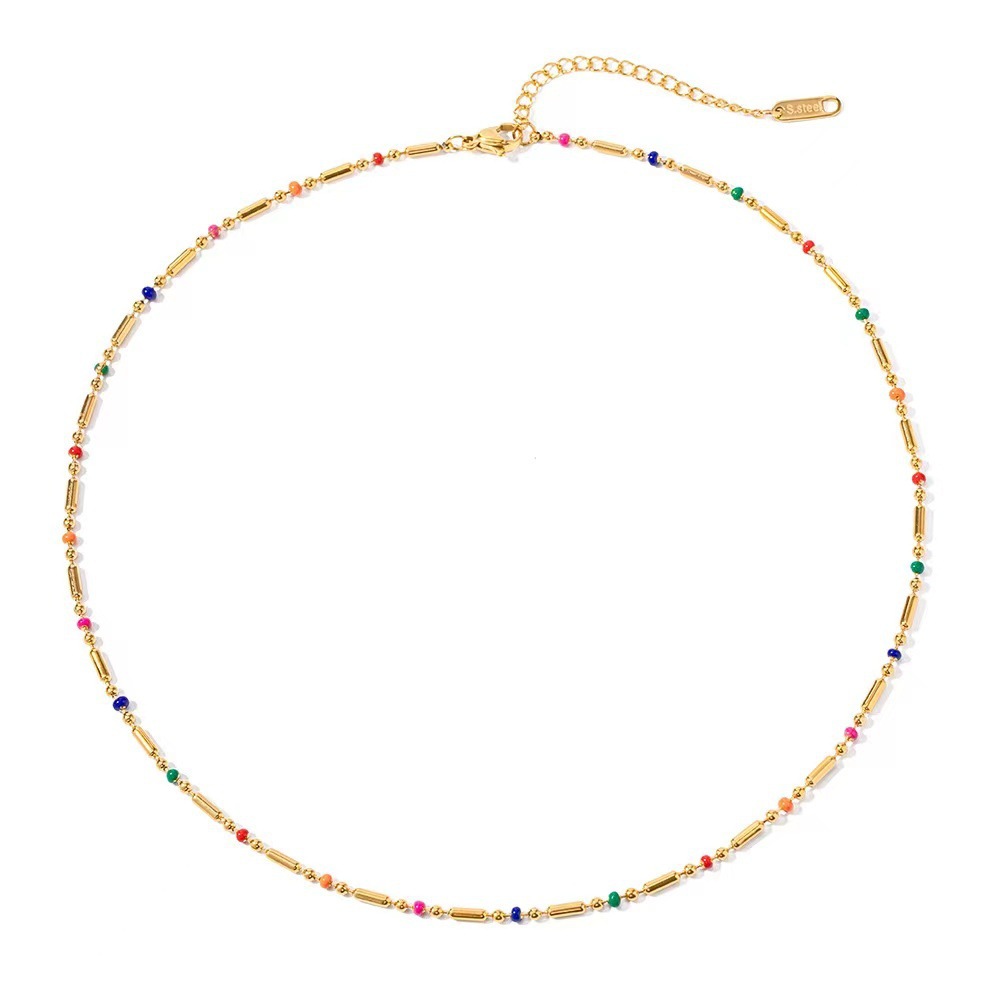 Collar de arco iris goteando aceite de color con cuentas Bohemia cadena desnuda acero de titanio chapado en oro 24K no se desvanece fácilmente cadena de clavícula