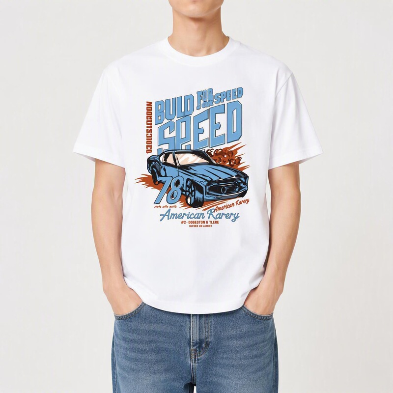 New vintage racing champion letter print pure cotton regular shoulder T-shirt for men, same style, direct factory supply, wholesale, white New vintage racing champion letter print pure cotton regular shoulder T-shirt for men, same style, direct factory supply, wholesale, white