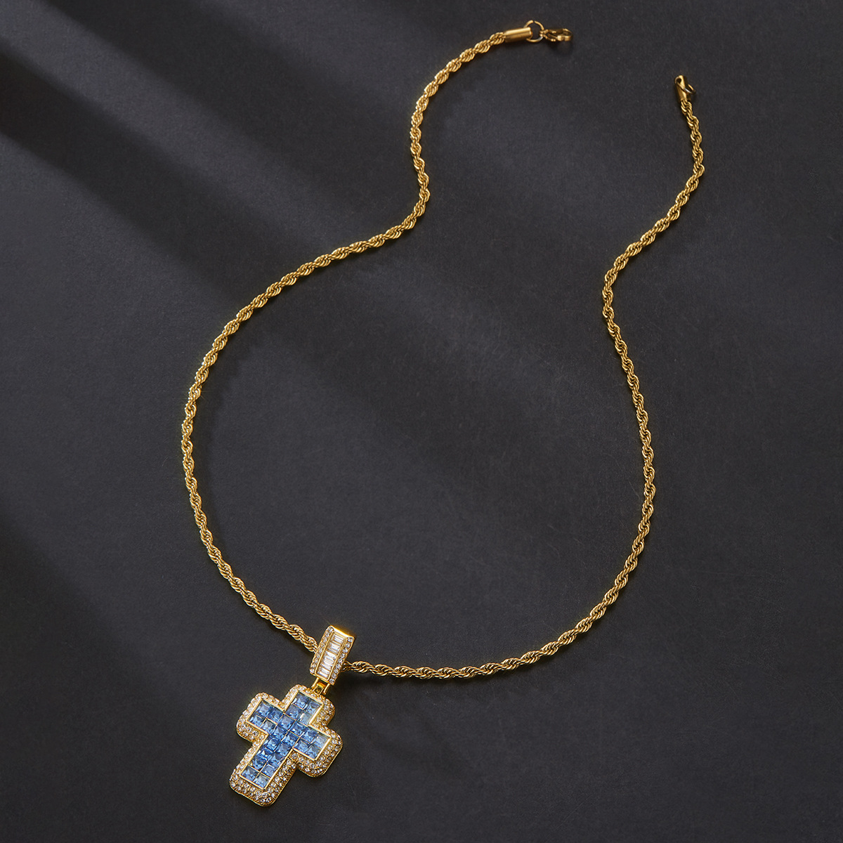 Full Diamond Cross Personalized Pendant Cool Versatile Necklace Instagram Sweater Chain Accessories_voghion.com