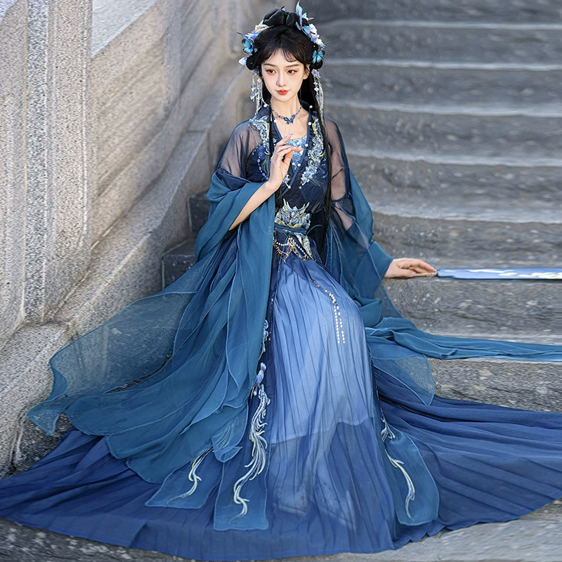 Женская юбка Hezi Hanfu с вышивкой в ​​стиле сказочных северных и южных династий, новый комплект