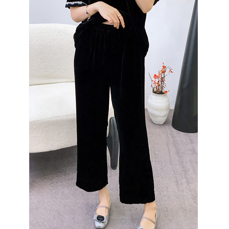 2000 Black Silk Velvet Straight-Leg Cropped Pants S m L XL Xxl, Nanyou Special Price, No Returns or Exchanges
