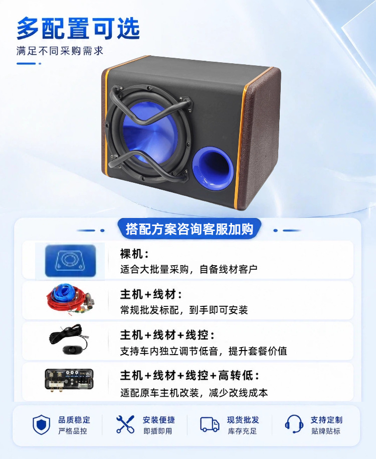 Source Factory 10inch Trunk Wooden Box Active Subwoofer 12V High Power In-stock Wholesale OEM Customization Wholesale