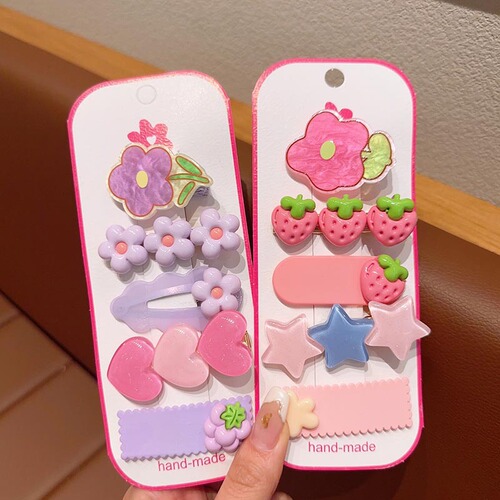 Dopamine color children's hair clip set with cute flowers and peach heart girl's side clip does not hurt hair baby's cute hair accessories