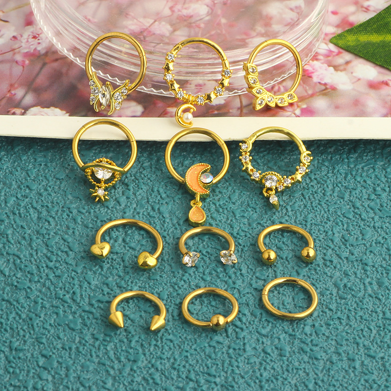 12-Piece Black Stainless Steel Nose Ring Set - Cross-Border Open Ring Nose Stud Ear Bone Piercing Jewelry detail image 8