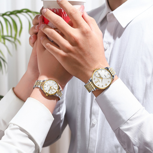 Business double calendar watch couple steel band watch manufacturer wholesale CHENXI men's and women's quartz watch with diamond