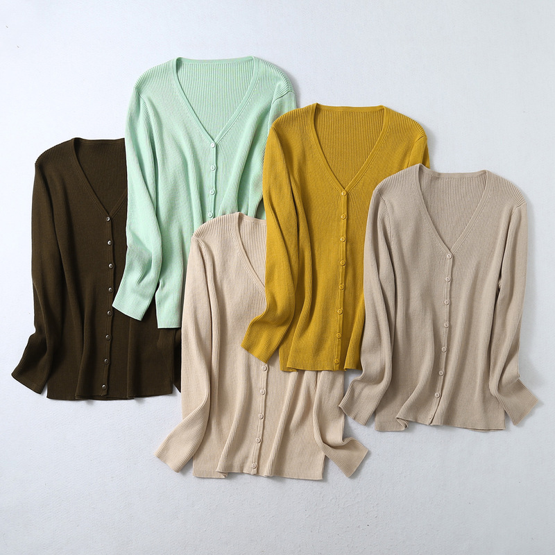 Cardigan Outer Knitted Spun Silk Top All-Match Four Seasons Elegant Slimming V-Neck Long Sleeve Jacket