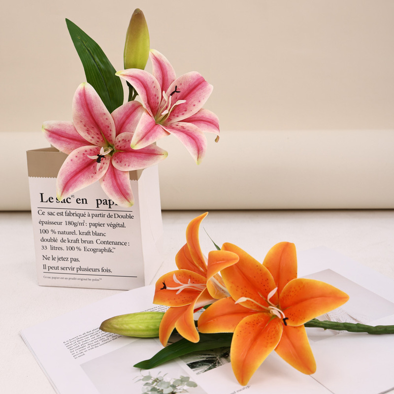 2 Flowers 1 Fruit 3D Small Lily Home Dining Table Decoration Hot-Selling Artificial Flowers Wedding Floral Materials Photography Props Fake Flowers