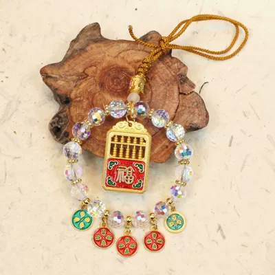 Crystal Five-Path Fortune God Car: Car hanging - abacus-lucky-card