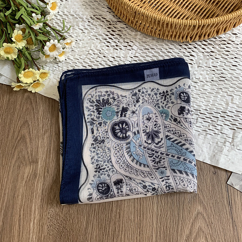 Bufanda de seda, bufanda cuadrada pequeña, personalidad retro, textura de algodón y lino, turbante, banda para el cabello, habitación con aire acondicionado de verano, protección para el cuello, chal exterior