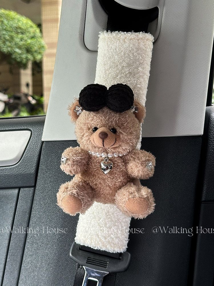 Car Seatbelt Decorative Shoulder Pads, Cute and High-End, Maillard Bear Plush Car Interior Decoration Gift