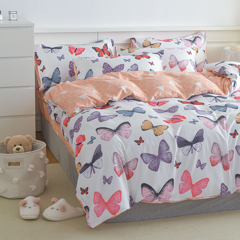 跨境家纺亚马逊速卖通ebay蝴蝶印花被套枕套三件套一件代发