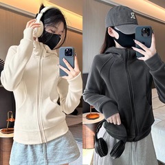 Lulu同モデルの帽子付きカーディガンのコートは女性の秋冬のベルベットが厚くて、スリムで重いポンドの両面の奥のベルベットが見えます。