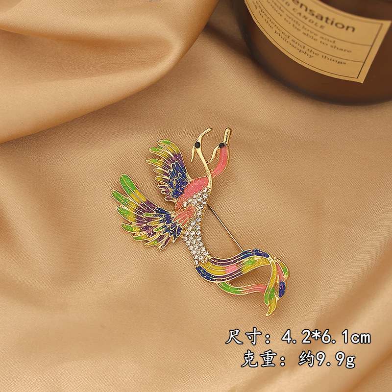 中国风凤凰胸针复古珐琅西装大衣胸花高级感奢华旗袍汉服装饰别针|undefined