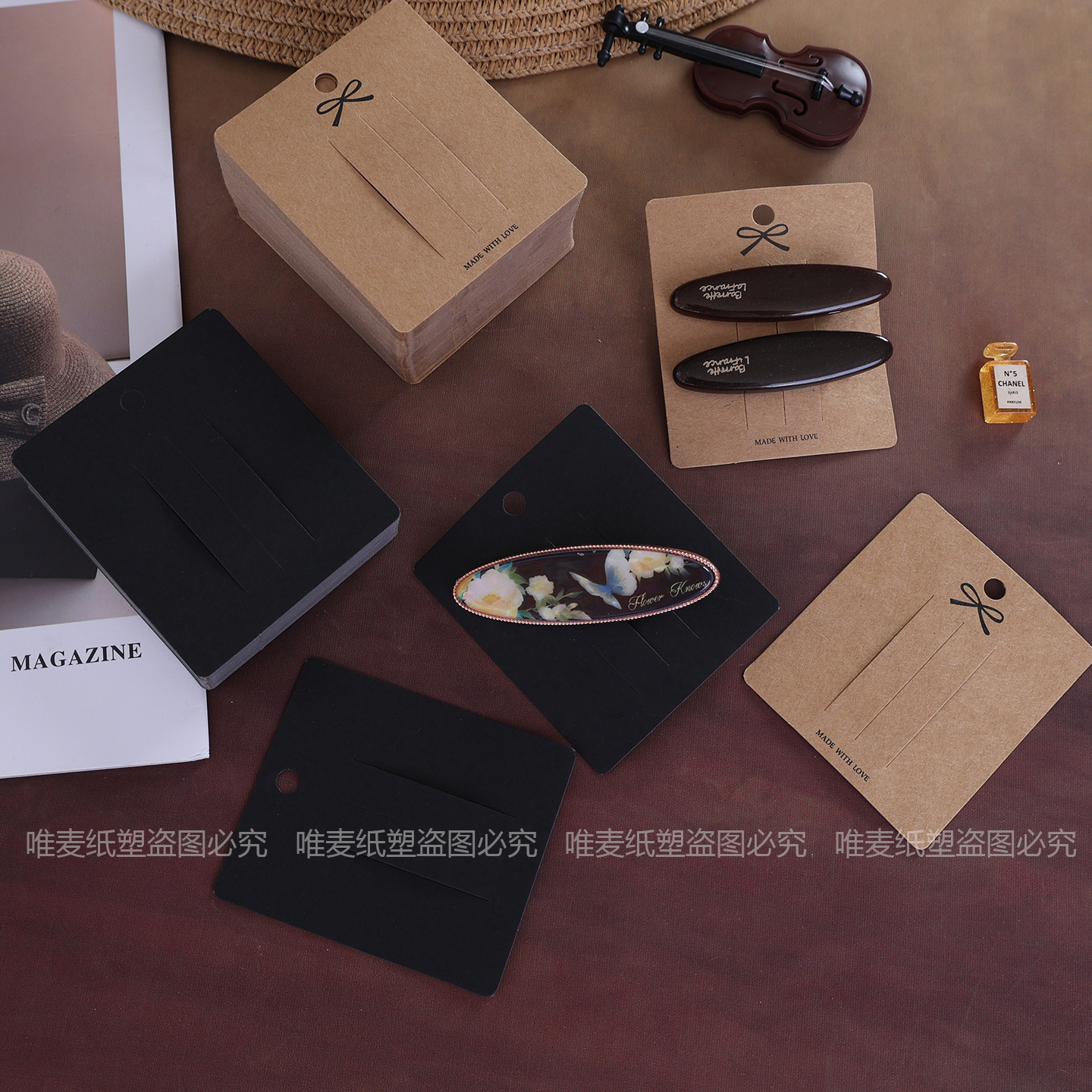 Clips de cabello kraft coreano negro clip de cabello cartón papel OPP bolsa cartón accesorios DIY hechos a mano al por mayor