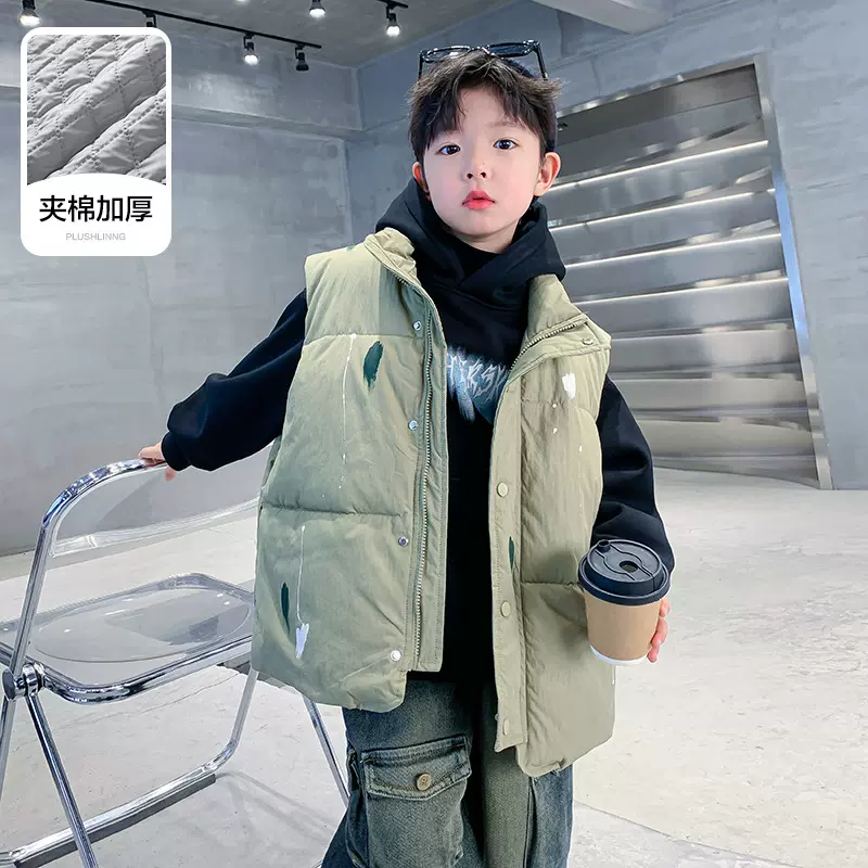潮牌儿童棉服马甲外穿秋冬新款2024年男童坎肩背心中大童马夹冬装