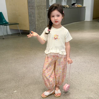女童夏套装2026新款韩版女小童洋气时髦女孩短袖T恤防蚊裤两件套