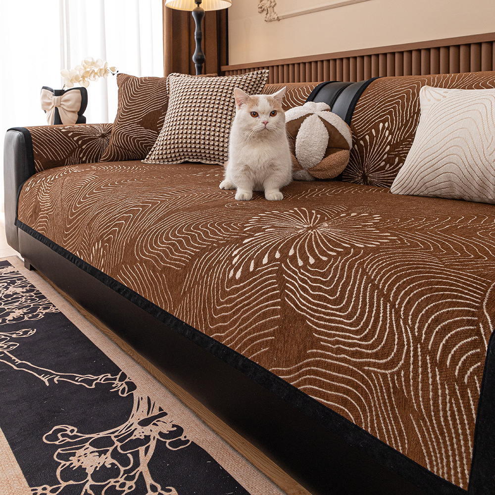 French Chenille Retro Sofa Cushion Simple Advanced Light Luxury New Non-slip Straight Row Sofa Cover Back Towel Cover Towel