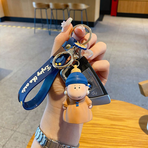 Original Moon Half Artist Girl with Pearl Earrings Keychain Cute Cartoon Couple Keychain Bag Charm