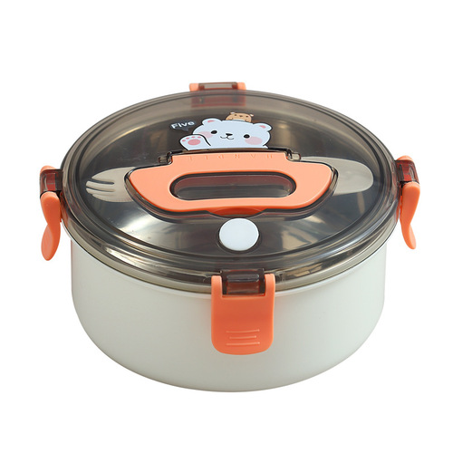 304 Stainless Steel Cartoon Lunch Box Round with Water Heating Function Student Portable Outdoor Fruit Salad Box